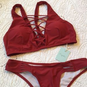 BNWT Cupshe bikini. Cranberry in color